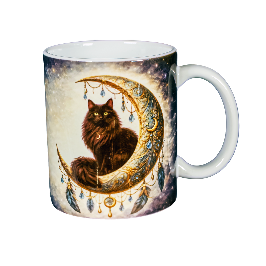 Black Cat Moon Ceramic Mug 11oz Boho Gothic Coffee Cup Hand Wash Only