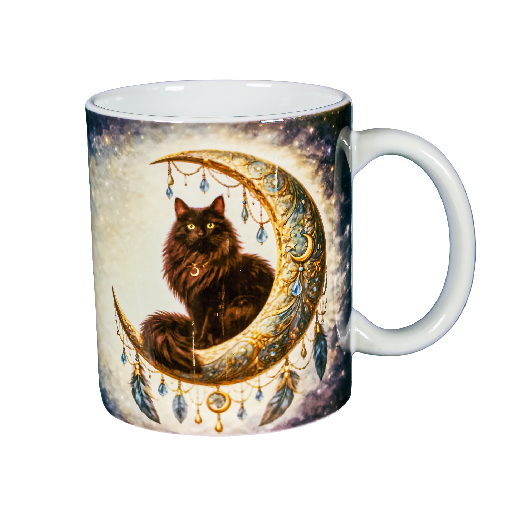Black Cat Moon Ceramic Mug 11oz Boho Gothic Coffee Cup Hand Wash Only