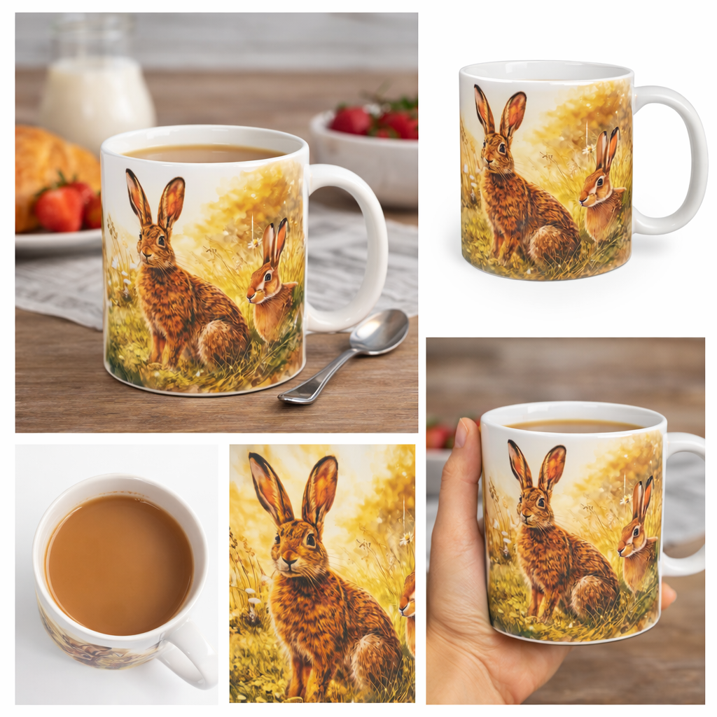 Hare Wildlife Ceramic Mug 11oz Rabbit Nature Coffee Cup Hand Wash Only