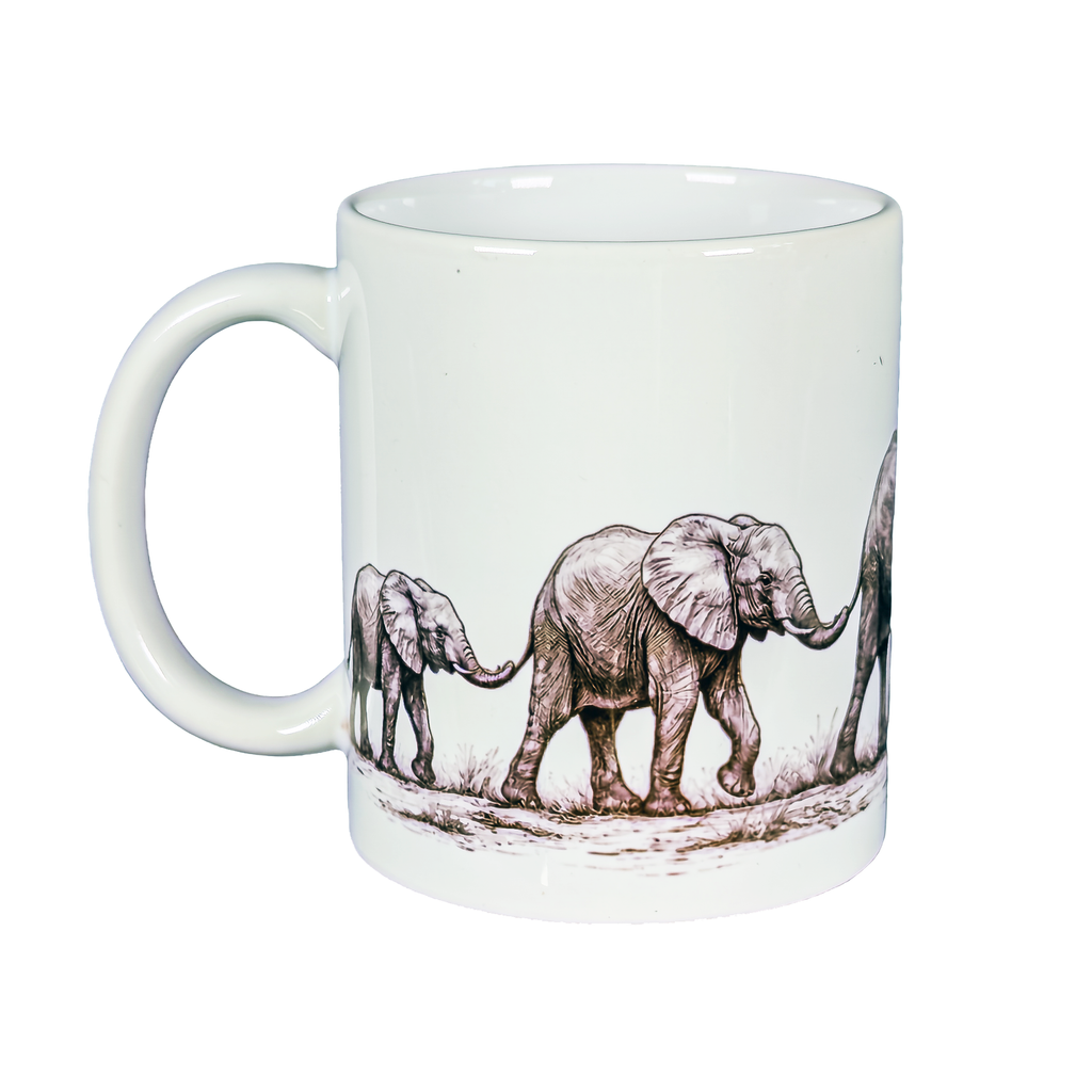 Elephant Family Ceramic Mug 11oz Wildlife Animal Coffee Cup Hand Wash Only