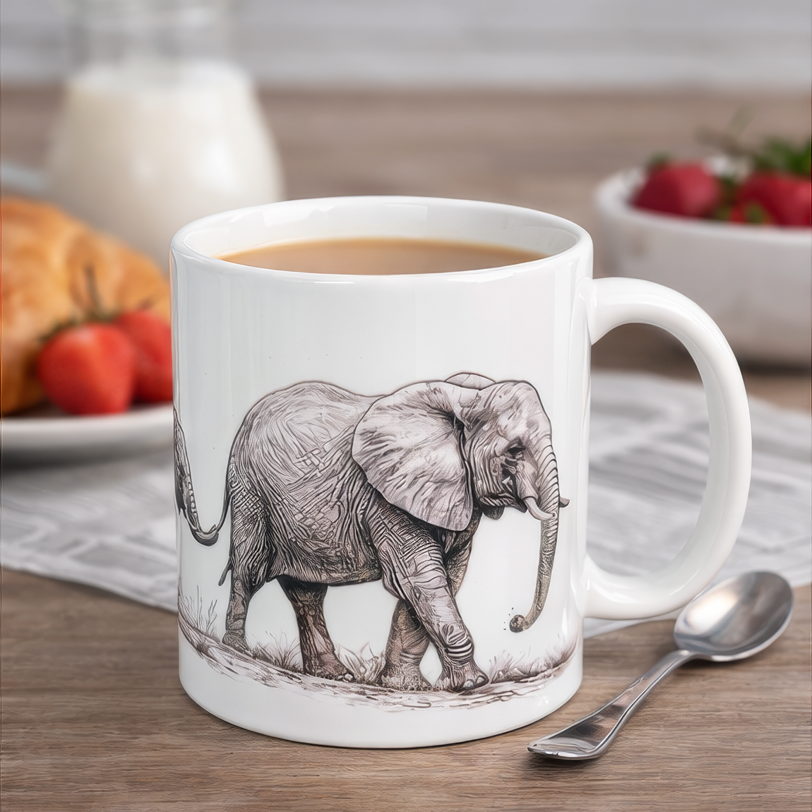 Elephant Family Ceramic Mug 11oz Wildlife Animal Coffee Cup Hand Wash Only