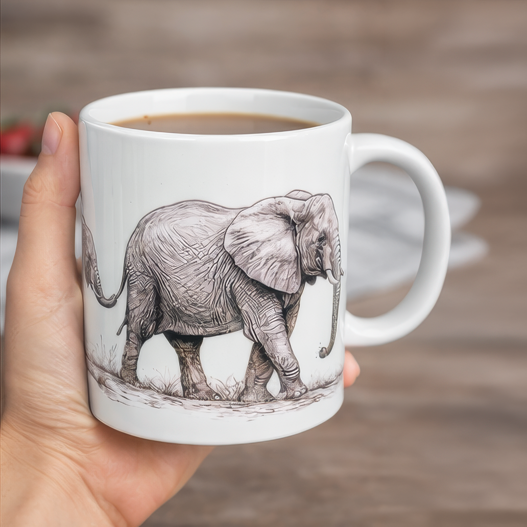 Elephant Family Ceramic Mug 11oz Wildlife Animal Coffee Cup Hand Wash Only