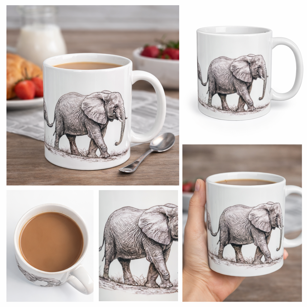 Elephant Family Ceramic Mug 11oz Wildlife Animal Coffee Cup Hand Wash Only