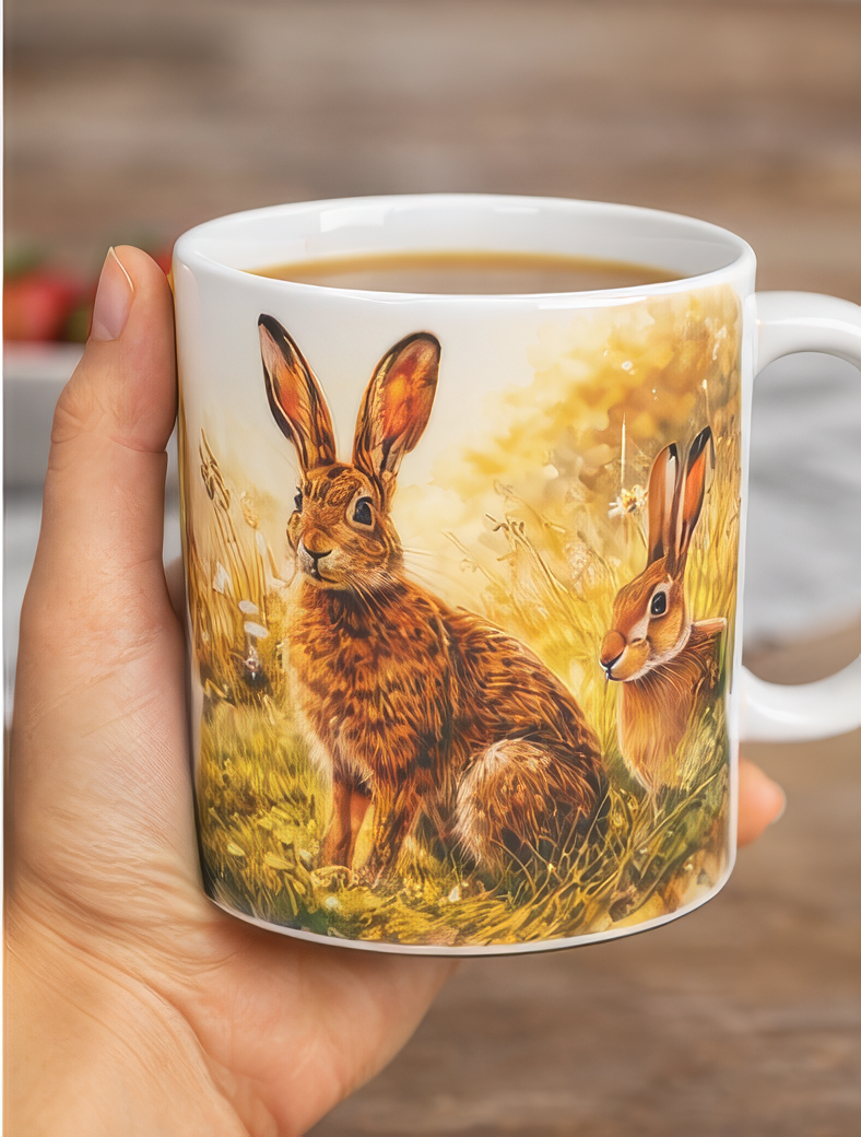 Hare Wildlife Ceramic Mug 11oz Rabbit Nature Coffee Cup Hand Wash Only