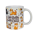 Life Is Better with Cats Ceramic Mug 11oz Cat Lover Coffee Cup Hand Wash