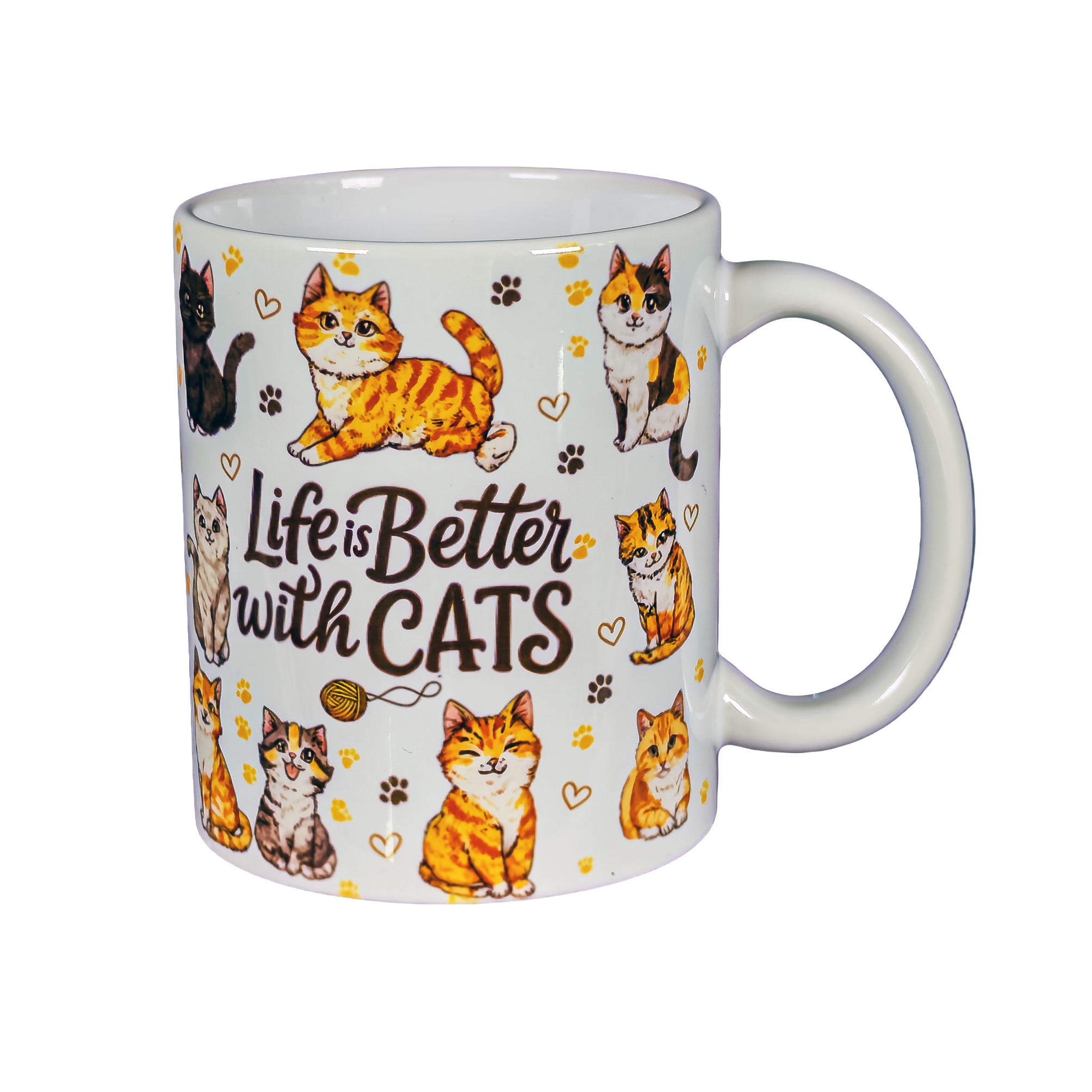 Life Is Better with Cats Ceramic Mug 11oz Cat Lover Coffee Cup Hand Wash