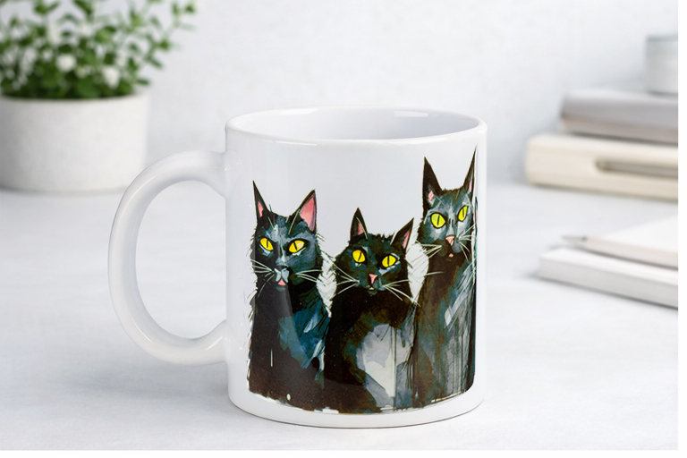 Colourful Abstract Cat Ceramic Mug 11oz Artistic Cat Lover Coffee Cup Gift, Hand