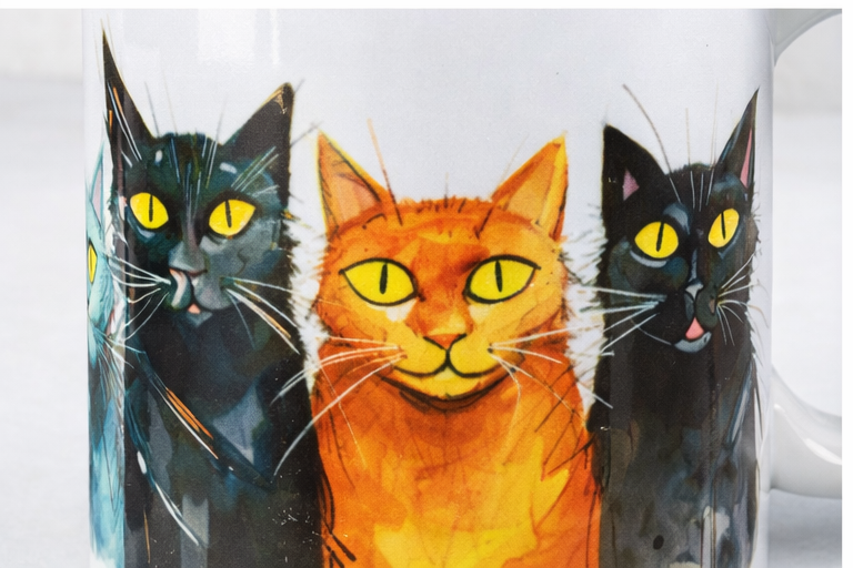 Colourful Abstract Cat Ceramic Mug 11oz Artistic Cat Lover Coffee Cup Gift, Hand