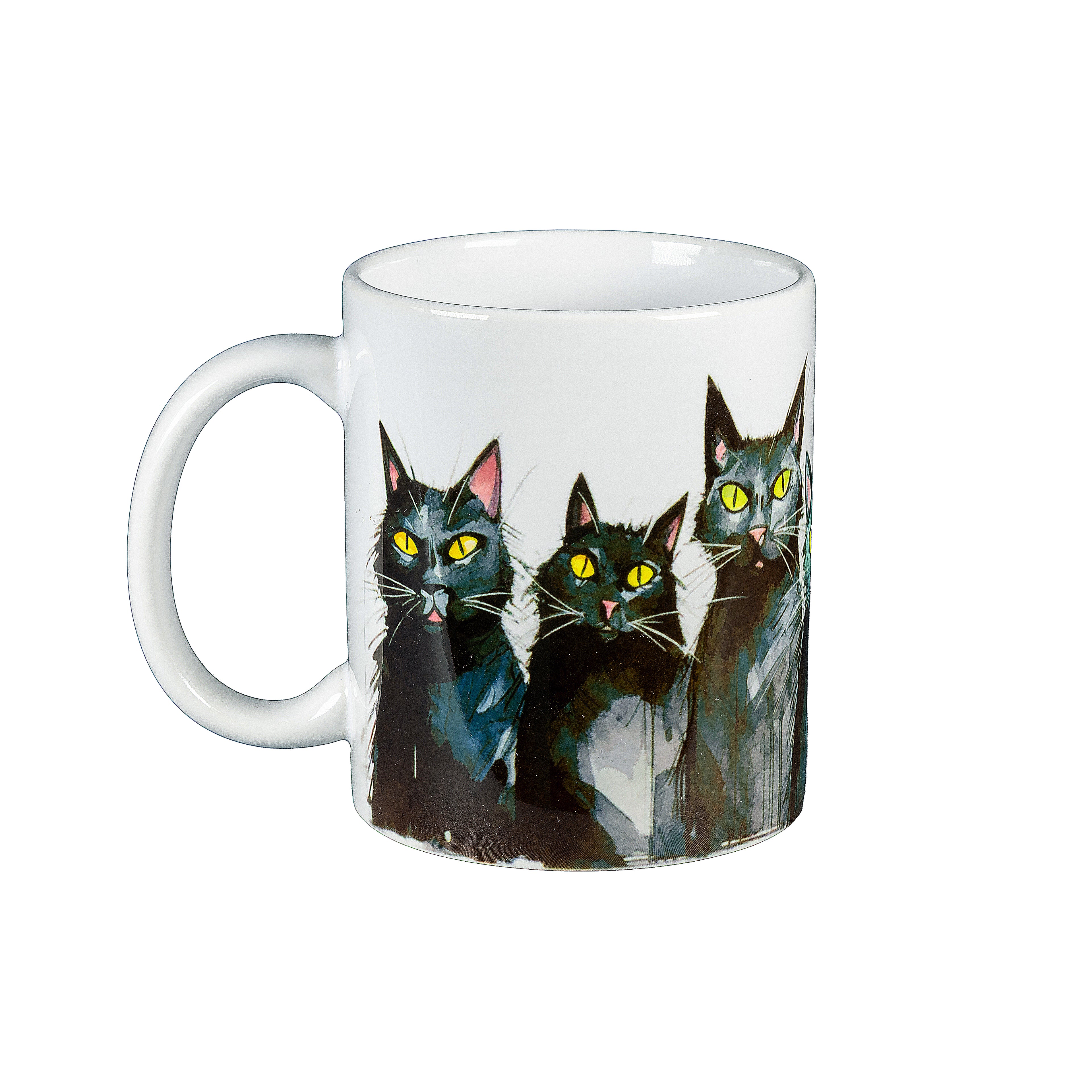 Colourful Abstract Cat Ceramic Mug 11oz Artistic Cat Lover Coffee Cup Gift, Hand