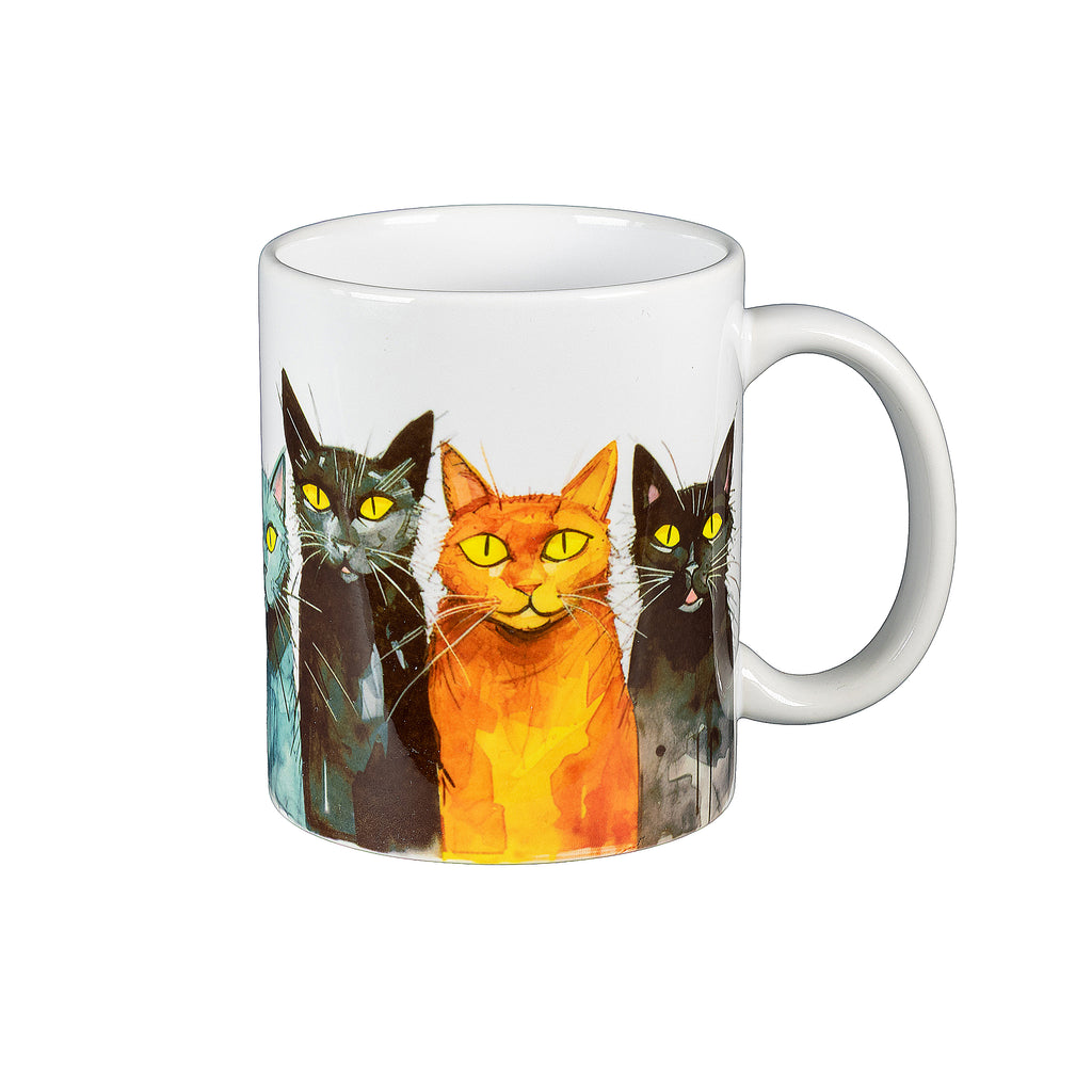 Colourful Abstract Cat Ceramic Mug 11oz Artistic Cat Lover Coffee Cup Gift, Hand